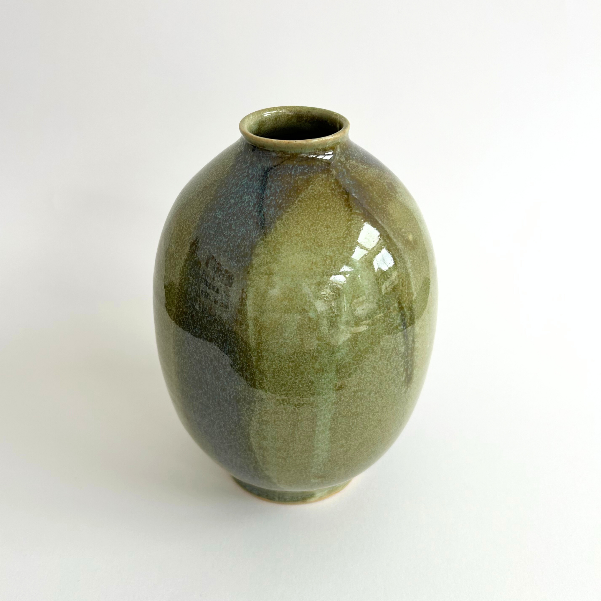 Hand-thrown stoneware green vase